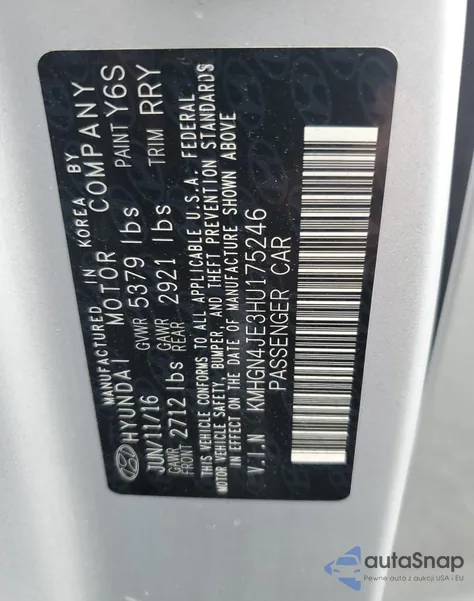 2017 Genesis G80 Base from USA, damaged, VIN KMHGN4JE3HU175246